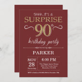 サプライズ90誕生日ブルゴーニュ&金ゴールドグリッター 招待状 (正面/裏面)