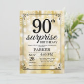 サプライズ90誕生日招待状金ゴールドグリッター 招待状 (スタンド正面)