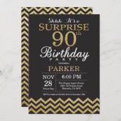 サプライズ90誕生日招待状金ゴールドグリッター 招待状 (正面/裏面)