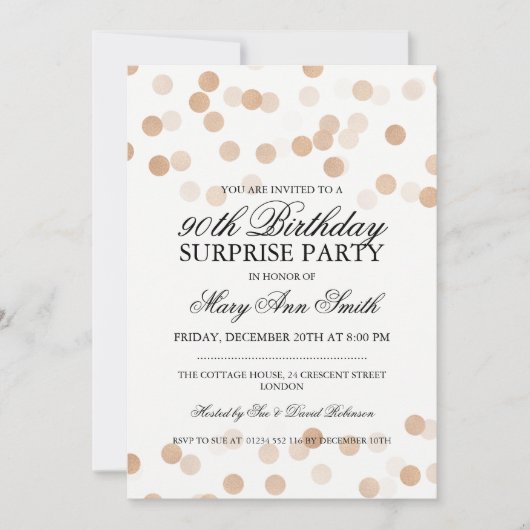 サプライズ90誕生日銅箔グリッター灯 招待状 (正面)