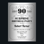 サプライズ90誕生日 – シルバーブラック 招待状<br><div class="desc">サプライズ90th誕生日招待状。レトロデザイン銀フェイク箔と黒。応援90年！任意のパーソナライズされた年に入ることができる。</div>