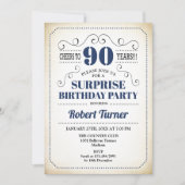 サプライズ90誕生日 – ネイビーブルーホワイトブラック 招待状 (正面)