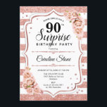 サプライズ90誕生日-バラ金ゴールドホワイトピンク 招待状<br><div class="desc">サプライズ90th誕生日招待状。白、フェミニン赤面ピンクのデザインとフェイクグリッターバラ金ゴールド。機能ストライプ、ピンクのバラ、スクリプトのフォントと紙吹雪。エレガントな誕生日パーティーに最適。任意のパーソナライズされた年齢を示すことができる。メッセージもしの詳細なカスタマイズが必要。</div>