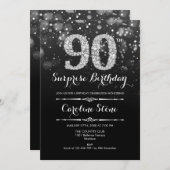 サプライズ90誕生日 – ブラックシルバー 招待状 (正面/裏面)