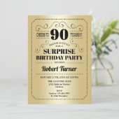 サプライズ90誕生日-金ゴールドブラック 招待状 (スタンド正面)