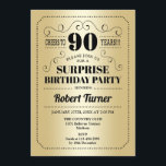 サプライズ90誕生日-金ゴールドブラック 招待状<br><div class="desc">サプライズ90th誕生日招待状。レトロデザインフォイルフェイク金ゴールドとブラック。応援90年！任意のパーソナライズされた年に入ることができる。</div>