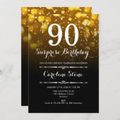 サプライズ90誕生日 – 黒金ゴールド白 招待状 (正面/裏面)