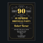 サプライズ90誕生日 – 黒金ゴールド 招待状<br><div class="desc">サプライズ90th誕生日招待状。レトロエレガントな黒板、黄色の金ゴールド、白のデザイン。応援90年！任意の年齢カスタマイズを示すことができる。</div>