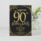 サプライズ90thバースデーパーティシックブラック&金ゴールド 招待状 (スタンド正面)