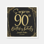 サプライズ90thバースデーパーティブラック&金ゴールドグリッター スタンダードカクテルナプキン (正面)