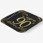 サプライズ90thバースデーパーティブラック&金ゴールドグリッター ペーパープレート (傾斜あり)