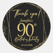 サプライズ90thバースデーパーティブラック&金ゴールドグリッター ラウンドシール (正面)