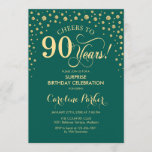 サプライズ90thバースデーパーティー – エメラルドグリーン金ゴールド 招待状<br><div class="desc">90th Birthday Party Invitation（誕生日パーティーへの招待）エメラルドエレガントグリーンとグリッター金ゴールドのフェイクデザイン。スクリプトフォントとダイヤモンド紙吹雪の機能。応援90年！メッセージもしの詳細なカスタマイズが必要。</div>