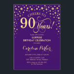 サプライズ90thバースデーパーティー – パープル金ゴールド 招待状<br><div class="desc">90th Birthday Party Invitation（誕生日パーティーへの招待）紫エレガントと王室のグリッターのフェイク金ゴールドのデザイン。スクリプトフォントとダイヤモンド紙吹雪の機能。応援90年！メッセージもしの詳細なカスタマイズが必要。</div>