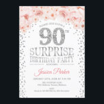 サプライズ90thバースデーパーティー – ホワイトシルバーピンク 招待状<br><div class="desc">90th Birthday Party Invitation（誕生日パーティーへの招待）エレガントグリッター銀フェイク白とピンクのデザイン。特徴紙吹雪、スクリプトフォントと水色赤面ピンクの花。メッセージもしの詳細なカスタマイズが必要。</div>