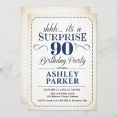 サプライズ90thバースデーパーティー – ホワイトネイビー 招待状 (正面/裏面)