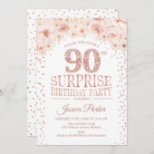 サプライズ90thバースデーパーティー – ホワイトローズ金ゴールド 招待状 (正面/裏面)