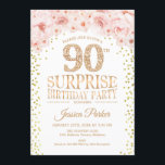 サプライズ90thバースデーパーティー – ホワイト金ゴールドピンク 招待状<br><div class="desc">90th Birthday Party Invitation（誕生日パーティーへの招待）エレガントグリッター金ゴールドフェイクのデザイン、白とピンク。特徴紙吹雪、スクリプトフォントと水色赤面ピンクの花。メッセージもしの詳細なカスタマイズが必要。</div>
