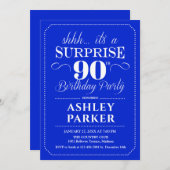 サプライズ90thバースデーパーティー – 王室のブルーホワイト 招待状 (正面/裏面)
