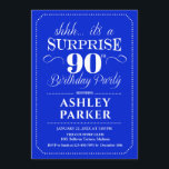 サプライズ90thバースデーパーティー – 王室のブルーホワイト 招待状<br><div class="desc">90th Birthday Party Invitation（誕生日パーティーへの招待）青シンプルと白の王室のデザインの上品。機能スクスタイリッシュリプトフォント男性または女性のための驚きの日のお祝い。どんなカスタマイズ年にも入る事ができる！</div>