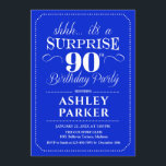 サプライズ90thバースデーパーティー – 王室のブルーホワイト 招待状<br><div class="desc">90th Birthday Party Invitation（誕生日パーティーへの招待）青シンプルと白の王室のデザインの上品。機能スクスタイリッシュリプトフォント男性または女性のための驚きの日のお祝い。どんなカスタマイズ年にも入る事ができる！</div>