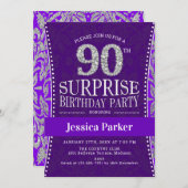 サプライズ90thバースデーパーティー – Silver Purple 招待状 (正面/裏面)