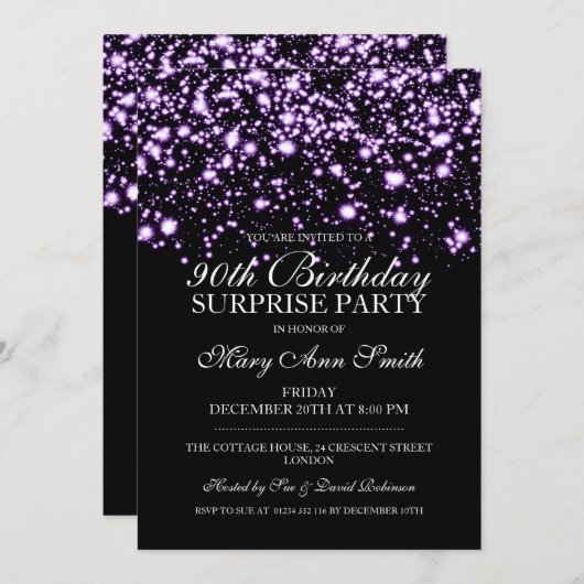 サプライズ90th誕生日パーティパープルミッドナイトグラム 招待状 (正面/裏面)