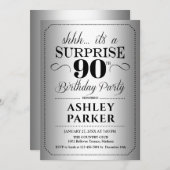 サプライズ90th誕生日パーティー – シルバー 招待状 (正面/裏面)