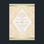 サプライズ90th誕生日パーティー | ダマスクダイヤモンドボウ 招待状<br><div class="desc">サプライズ90th誕生日パーティー | ユージーンデザインによるダマスクダイヤモンドボウ。これらのダマスクエレガント招待状を送信し、あなたの驚きのパーティーを覚えておくために夜にする。正面には繊細なパステルコーラルピンクのダマスクが縁ど、タイポグラフィ付きの金ゴールドイニシャルや名前と同じフォントの人のを持つスタイリッシュダイヤモンドの形マットでオーバーラン。上と下は縁ど金ゴールドフォイルストライプ。裏面を縦に2つに分け、上にパステルグリーン、下淡い色のにパステルコーラルピンクダマスクを配置する。中央にダイヤモンドの宝石が取り付けられた光沢のあるリボンの弓がある。サイズと紙のストックをZazzleの幅広い選択から選択してカスタマイズ、フォントと色を自分のものにする。Zazzleの招待状はすべてフラット印刷され、紙に貼り付けられていないことに注意して下さい。すべてのアーチファクトはデジタル印刷された効果である。感謝してい.</div>