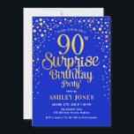 サプライズ90th誕生日パーティー – 王室のブルー&金ゴールド 招待状<br><div class="desc">90th Birthday Party Invitation（誕生日パーティーへの招待）青エレガントと王室のグリッターの金ゴールドのフェイクデザイン。スクリプトスタイリッシュのフォントと紙吹雪の機能。メッセージもしメッセージはカスタム年齢。</div>