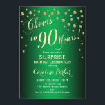 サプライズ90th誕生日パーティー – 金ゴールドグリーン 招待状<br><div class="desc">サプライズ90thバースデーパーティー招エレガント待デザインとフェイクグリッター金ゴールドと緑。機能スクリプトフォントと紙吹雪。応援90年！メッセージもしメッセージの年齢がカスタム必要だ。</div>
