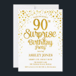 サプライズ90th誕生日パーティー – 金ゴールド&ホワイト 招待状<br><div class="desc">90th Birthday Party Invitation（誕生日パーティーへの招待）白エレガントとグリッターの金ゴールドのフェイクデザイン。スクリプトスタイリッシュのフォントと紙吹雪の機能。メッセージもしメッセージはカスタム年齢。</div>