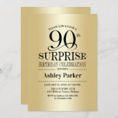 サプライズ90th誕生日パーティー – 金ゴールド 招待状 (正面/裏面)