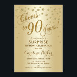 サプライズ90th誕生日パーティー – 金ゴールド 招待状<br><div class="desc">サプライズ90thバースデーパーティー招エレガント待デザインとフェイクグリッター金ゴールド。機能スクリプトフォントと紙吹雪。応援90年！メッセージもしメッセージの年齢がカスタム必要だ。</div>