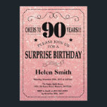 サプライズ90th誕生日ピンクローズ金ゴールドグリッター 招待状<br><div class="desc">サプライズ90誕生日招待状ブラック&ピンクローズ金ゴールドグリッタータイポグラフィ。黒とピンクのローズの金ゴールドグリッター背景。大人の誕生日。男女誕生日10代の少年女性のデイ招待状第13回第15回第16回第18回第20回第21回第30回第40回第60回第70回第80回第90回第100回。年齢に関係なく。さらにカスタマイズするには、「クリックカスタマイズit」ボタンをクリックし、デザインツールを使用してこのテンプレートを変更してください。</div>