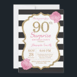 サプライズ90th誕生日招待状ピンクブラック金ゴールド 招待状<br><div class="desc">サプライズ90th誕生日招待状。ピンクブラックと金ゴールド。金ゴールドグリッター。白黒のストライプ。ピンクのフローラの花。大人の誕生日。女性誕生パーティー。さらにカスタマイズするには、「クリック カスタマイズ   」ボタンをクリックし、デザインツールを使用してこのテンプレートを変更してください。</div>