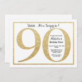 サプライズ90th誕生日招待状金ゴールドグリッター 招待状 (正面/裏面)