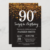 サプライズ90th誕生日招待状金ゴールドグリッター 招待状 (正面/裏面)