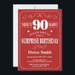 サプライズ90th誕生日招待状 赤と白 招待状<br><div class="desc">サプライズ90th誕生日招待状赤と白タイポグラフィ。赤い背景大人誕生日。男性または女性誕生日。キッズボーイまたはガールレディ10代のティーンエイジ招待状。13日15日18日20日21日30日50日70日80日90日100日。任意の年齢さらにカスタマイクリックズを行う場合はカスタマイズ、「IT」ボタンをクリックし、このテンプレートを変更するために当社のデザインツールを使用する。</div>
