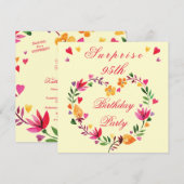 サプライズ95誕生日水彩フローラハート 招待状 (正面/裏面)