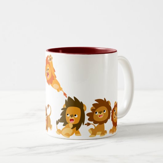 「サプライズ!!」 かわいい漫画ライオンズマグカップ ツートーンマグカップ (正面右)
