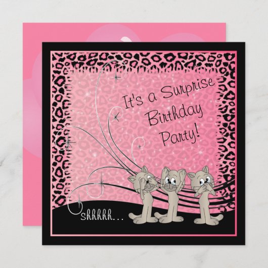 サプライズ・キッズ誕生日パーティー子猫 招待状 (正面/裏面)