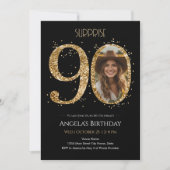 サプライズ ゴールド グリッター 90歳の誕生日 写真 招待状 (正面)