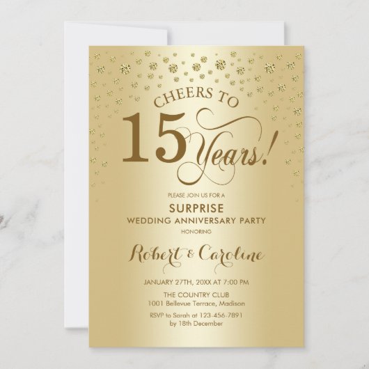 サプライズ ゴールド 15周年記念のお祝い 招待状 (正面)