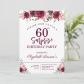 サプライズ シニア バースデー パーティー フラワーズ バーガンディ 招待状 (スタンド正面)