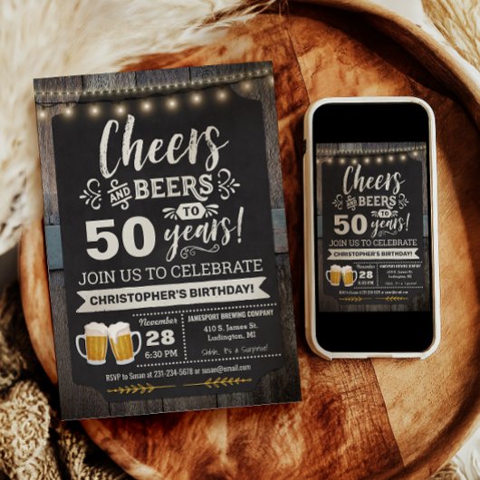 サプライズ＋チア＋ビール 50歳の誕生日パーティーの招待状 招待状