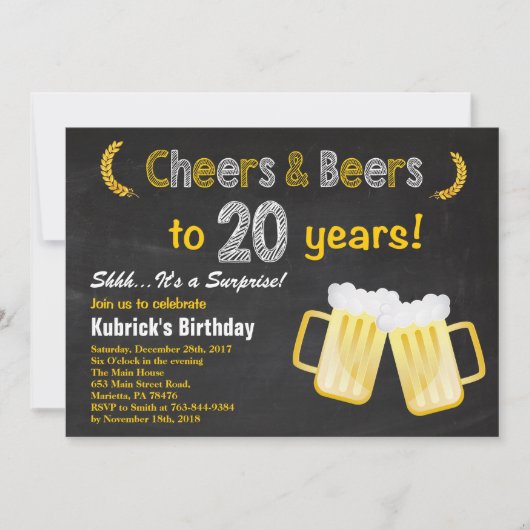 サプライズ チェアーズ アンド ビールズ 20歳の誕生日招待状 招待状 (正面)
