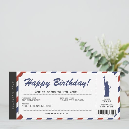 サプライズ ニューヨーク旅行 航空券 招待状 (スタンド正面)