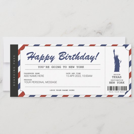 サプライズ ニューヨーク旅行 航空券 招待状 (正面)