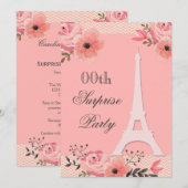 サプライズ バースデー シック フラワリー パリ エッフェル塔 招待状 (正面/裏面)